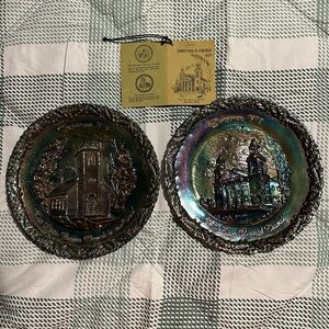 Fenton Christmas In America Plates 1970 & 1972